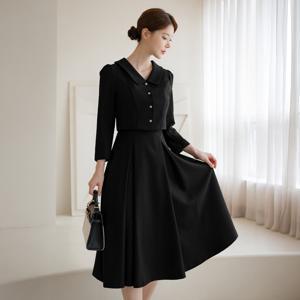 (~XXL까지) 에리린 플랫카라 레이어드 자켓 플레어 원피스 가을 하객룩 오피스룩 모임룩 격식룩 빅사이즈