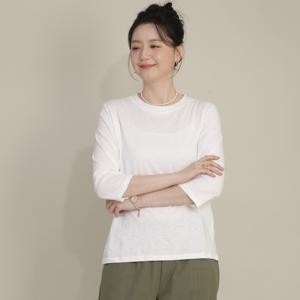 엄마옷 슬럽 30수 면 코튼 라운드 기본 이너 단색 여성 봄 가을 간절기 칠부 티셔츠 A09535