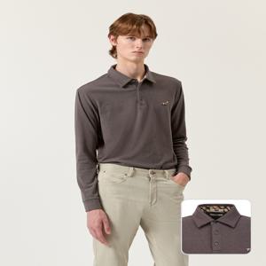 남성 [[25FW]] DMTS5D502W2 [EXCLUSIVE]훈트] 브라운 기모 마이크로 패턴 카라 티셔츠