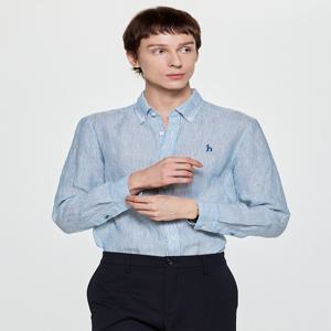 남성 [[25FW]] HZSH5C105T2 터키쉬블루 스트라이프 린넨 긴팔캐주얼셔츠