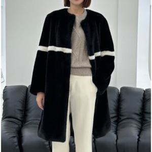 (금강모피)금강 자체제작 페이크퍼 노카라 배색 롱코트 KIL-211 2컬러