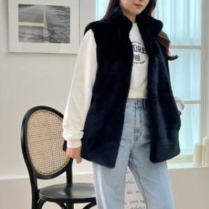 (금강모피)금강 자체제작 페이크퍼 인조 밍크 스트링 조끼 숏 베스트 DHV-2207 2컬러