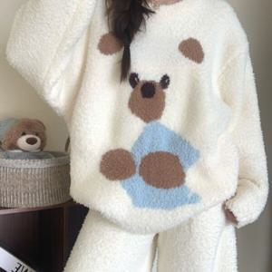 홈웨어 세트 기모 투피스 키높이 뽀글이 캐릭터 곰돌이 극세사 잠옷 플리스 수면 홈웨어