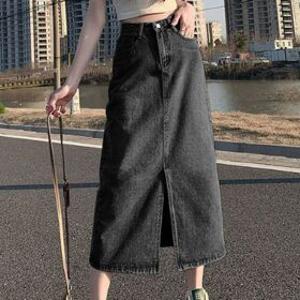캐주얼 데님 롱스커트 앞트임 슬릿 청치마 슬릿스커트 송르둔