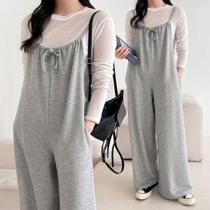 여성 점프수트 빅사이즈 와이드 팬츠 봄 레이어드 통 바지