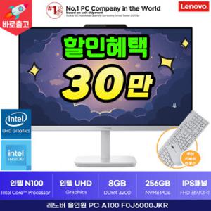 레노버 24인치 일체형PC A100 F0J6000JKR 사무용 올인원PC 컴퓨터 인텔 N100 / 8GB RAM / 256GB SSD