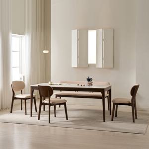 시에나 포세린 통세라믹 6인용 원목 1800 식탁세트(벤치1+의자3)