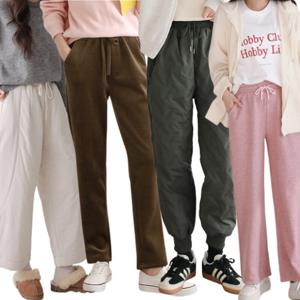 여성 기모 와이드 팬츠 조거 트레이닝 밴딩 빅사이즈 바지 핀턱 스트링 면 골덴 코듀로이 절개 겨울