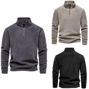 남성용 겨울 스탠드 칼라 기모 티셔츠 반집업 티셔츠 보온 긴팔 상의