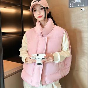 투니스 여성 스탠딩 칼라 루즈핏 단색 패딩 조끼