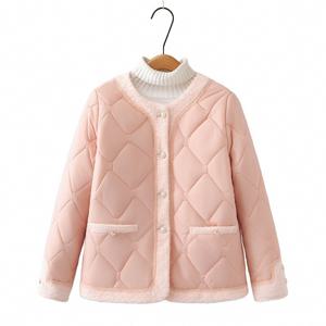 리틀 아로마 아가일 패딩 깔깔이 트위드 누빔 여자 패딩 핑크 퀄팅
