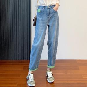 여성용 스트레이트핏 슬림핏 데일리 데님 팬츠