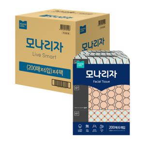 모나리자 미용티슈 200매 6입 4개 총24개 각티슈 휴지 천연펄프 (박스포장)