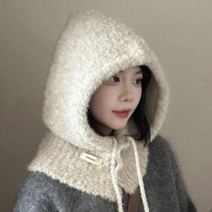 단추 니트 바라클라바 후드 넥워머 겨울 니트모자