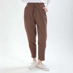 여성 면 스판 배기팬츠 허리밴딩 데일리 팬츠 단추 포인트
