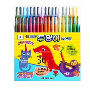 지구화학 투명이 샤프식 색연필 36색  1개  / 찌꺼기적고 부드러워 유아 초등 미술용  최신제조 당일배송