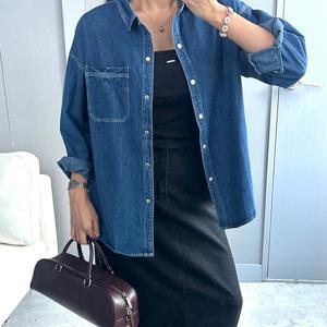 오버핏 여성 청남방 돗또 데님셔츠 진청 청셔츠