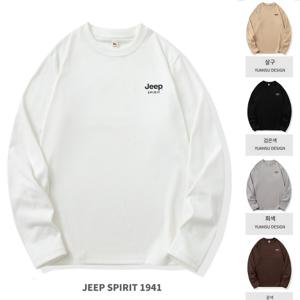 JEEP SPIRIT 남성 가을 루즈 기모 캐주얼 풀오버 솔리드 긴팔 티셔츠