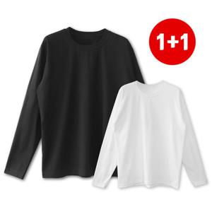 1+1 남여공용 기본 긴팔 면티 30수 빅사이즈 학생 교복 흰티 검정티