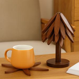 오늘도구름상회 우드 트리 스탠드 냄비 받침대 호두나무색 4P 집들이 선물