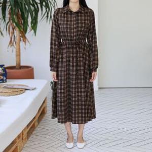 러블리감성 / 가을옷 체크 카라 롱 원피스
