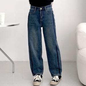 다잇템 여자 백포켓 FW 한파 융기모 자수 세미배기 청바지