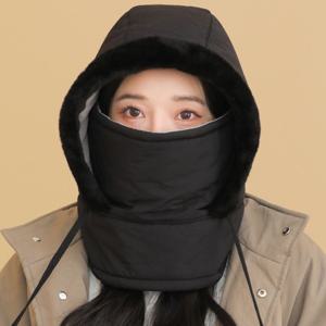 겨울 털 패딩 바라클라바 여성 귀도리 모자 방한 후드 넥워머