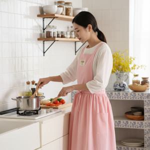 쁘띠 라이트핑크 원피스 앞치마 바리스타 카페 주방 미용실 식당 신혼 유치원 이지오 앞치마 제작전문