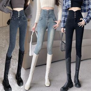 AM-980/ 스키니청바지 하이웨스트 스판데님팬츠 슬림핏 빈티지워싱 블랙진