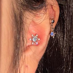 젤루나 (2종세트) 써지컬 별 태양 라운드 블루 큐빅 바벨 피어싱 P-536