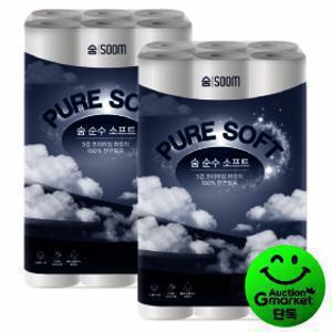 숨 순수 소프트 3겹 30m 30롤 2팩 100% 천연펄프 무형광 화장지 대용량 구성 가정용 업소용 추천