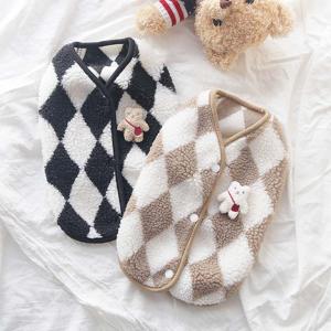 1+1 강아지옷 고양이옷 체크 후리스 점퍼 아우터 데일리 실내복 외출복 S-XL