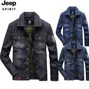 JEEP SPIRIT 봄 가을 워크웨어 스타일 데님 자켓 남성 레트로 데님 자켓