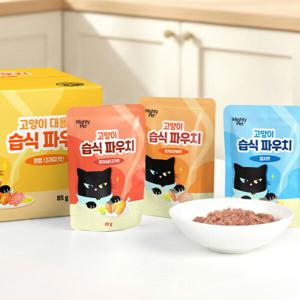 (단독40%할인)마이티펫 고양이 대용량 습식 파우치 85g 참치/닭고기/연어맛 각 20개입/세가지맛 18개입