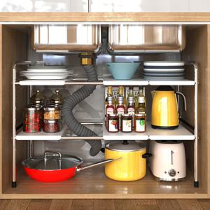 2세대 높이 길이조절 싱크대 하부장 선반 주방 싱크인 그릇 양념통 정리 수납 정리대