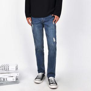 남자 남성 사계절 청바지 스판 워싱 찢어진 데님 팬츠