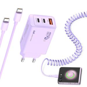 가정용 65W 3포트 GaN PPS 초고속 충전기 퍼플  + CtoC 100W 케이블 + CtoC 66w 스프링 + AtoC 20w 스프링