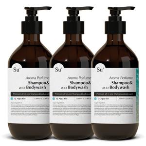 수오가닉 퍼퓸 샴푸워시 아쿠아키스 1000ml 3개