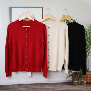 여성 겨울 긴팔 무지 니트 니트티 라운드넥 가디건 버건디 블랙 아이보리