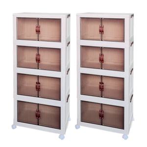 퀸마루 360도 이동식폴딩수납장 4단+4단 반투명 오픈형 리빙박스