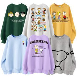 시즌오프 스누피정품 여성 오버핏 기모 맨투맨 티셔츠 SS신상 피너츠 여자 반팔티 빅사이즈 박스티 커플티