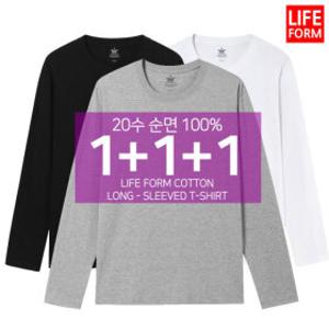 3장1세트 20수 헤비 남성 여성 순면100% 무지 라운드 긴팔 무지티 기본티 티셔츠 흰티 면티 긴팔티