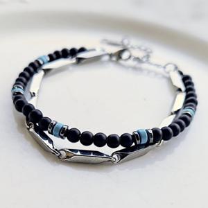 원석 써지컬 체인 팔찌 / 남자 여자 커플 우정 오닉스 터키석 팔찌