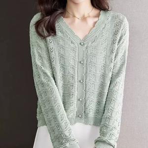 여름용 아이스 니트 여성 가디건 숏 브이넥 얇은 뜨개 니트 외투