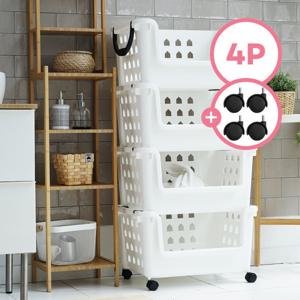 80L 대용량 멀티바스켓 4P + 바퀴1세트 세탁물 보관함 대형 빨래 세탁 바구니 적층형 재활용 인테리어 선반