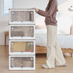 대형 접이식 리빙박스 폴딩 투명 플라스틱 펜트리 수납함 옷 이불 정리함 40L