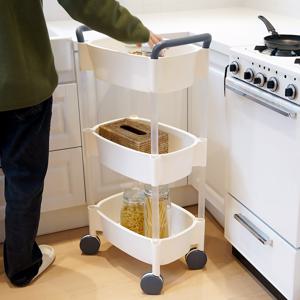 엠버 이동식 수납 트롤리 선반 3단 웨건 카트 양손 손잡이 바스켓 거실 주방 베란다 욕실 다용도 정리함
