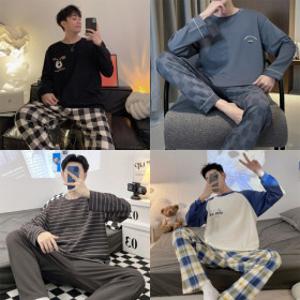 하이클래식 남성용 긴팔 반팔 잠옷 상하의세트 스트라이프 체크 사계절 파자마 홈웨어