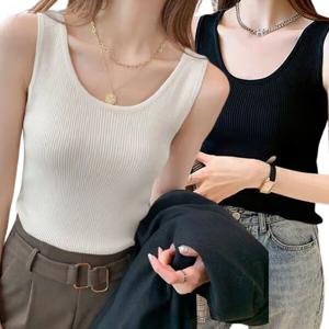 폴리에스테르 골지 라운드 나시 여름 민소매 여성 티셔츠