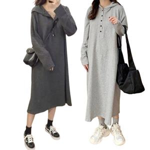 빅사이즈 루즈핏 후드 긴팔 가을 롱 원피스 가을원피스